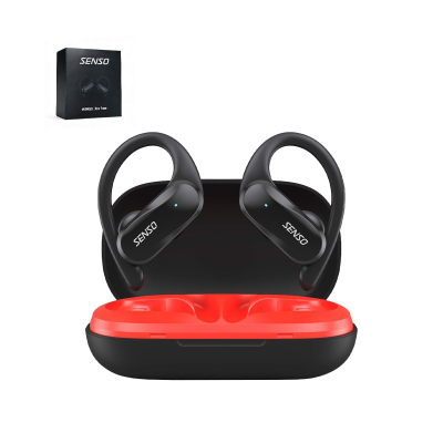 wireless sports earbuds and red charging box