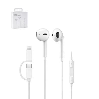  Universal Wired EarPods - Compatible with iPhone and USB-C Devices, White