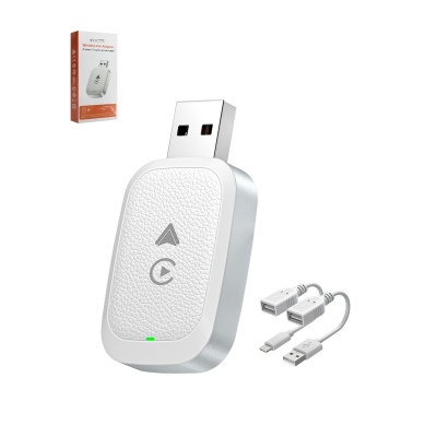 Wireless Carplay Adapter for iPhone, for Apple & Android Auto Carplay Wireless Dongle, 2 in 1 Mini Size with Extension USB-C/Type-C, Plug & Play, for iPhone iOS 10+/ Android 11+(White)