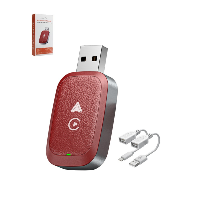  Wireless Carplay Adapter for iPhone, for Apple & Android Auto Carplay Wireless Dongle, 2 in 1 Mini Size with Extension USB-C/Type-C, Plug & Play, for iPhone iOS 10+/ Android 11+(Red)