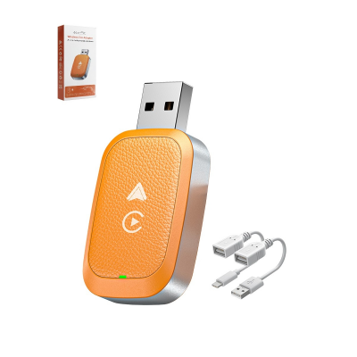  Wireless Carplay Adapter for iPhone, for Apple & Android Auto Carplay Wireless Dongle, 2 in 1 Mini Size with Extension USB-C/Type-C, Plug & Play, for iPhone iOS 10+/ Android 11+(Orange)
