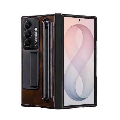  Full Protection Shockproof Case for Galaxy Z Fold8 Ultra Built-in Kickstand and Pen, Coffee