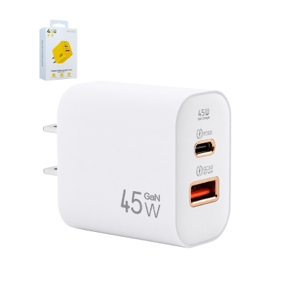 45w dual port usb c and usb a wall plug white