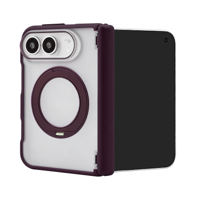 wholesale frosted anti-fingerprint folding burgundy phone case for iphone duo with rotatable ring stand