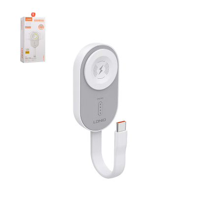 1200mAh Mini Power Bank with Wireless Charging for Smartwatch, White