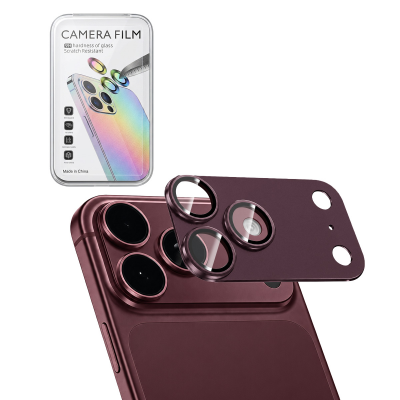  AR+AF Tempered Glass with Matte Metal Camera Lens Protector for iPhone 18 Pro Max - Burgundy