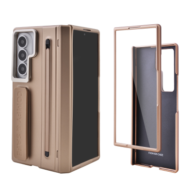  Full Protection Shockproof Case for Galaxy Z Fold8 Ultra Built-in Kickstand ,Lens mount and Stylus, Gold (Only Ground Shipping)