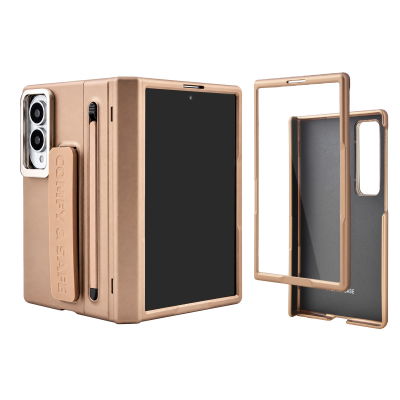  Full Protection Shockproof Case for Galaxy Z Fold8 Built-in Kickstand ,Lens mount and Stylus, Gold (Only Ground Shipping)