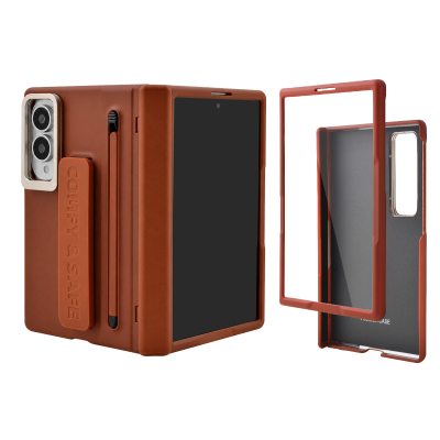  Full Protection Shockproof Case for Galaxy Z Fold8 Built-in Kickstand ,Lens mount and Stylus, Brown (Only Ground Shipping)