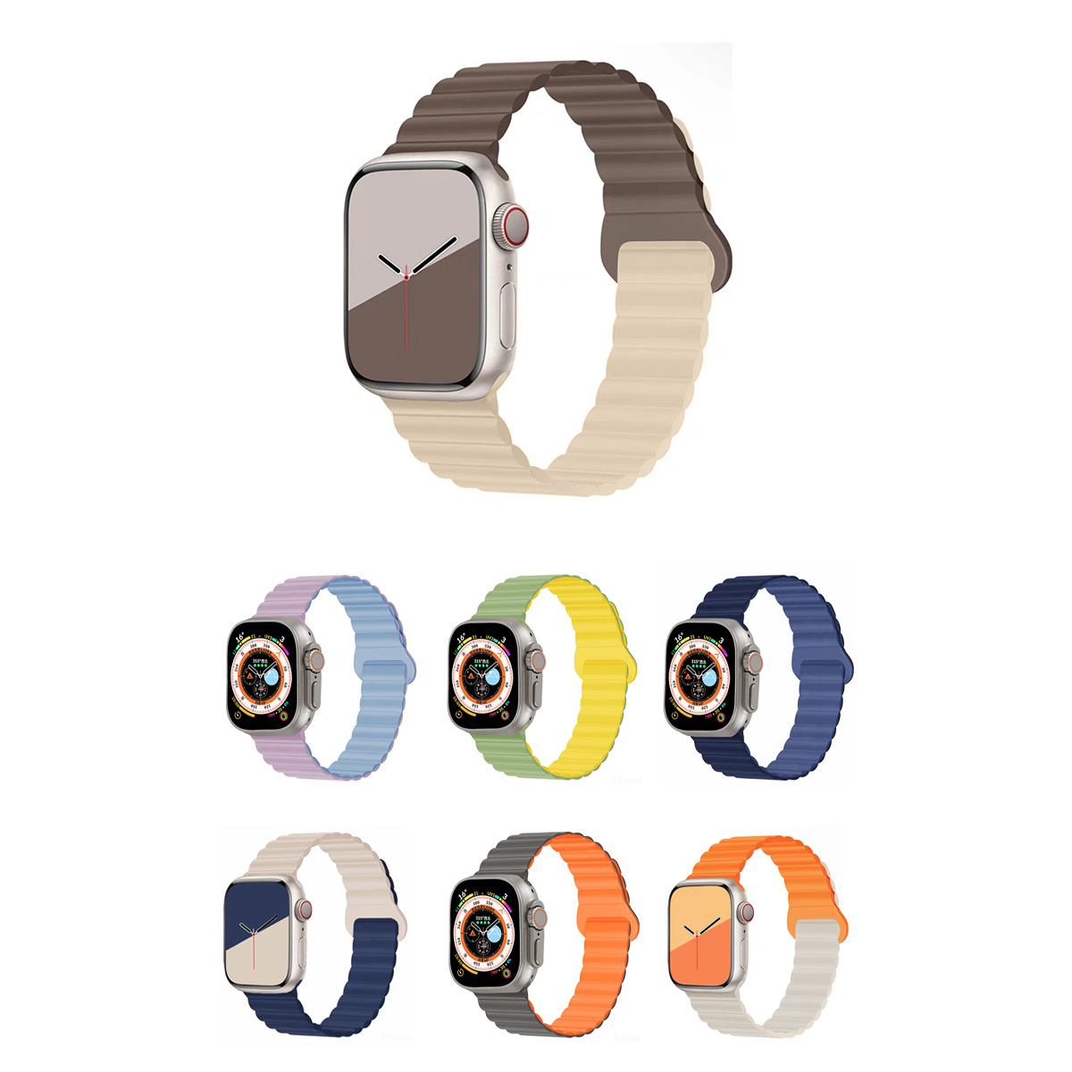 Magnetic Apple Watch Band 41mm Coffee Cream Silicone Sport Strap