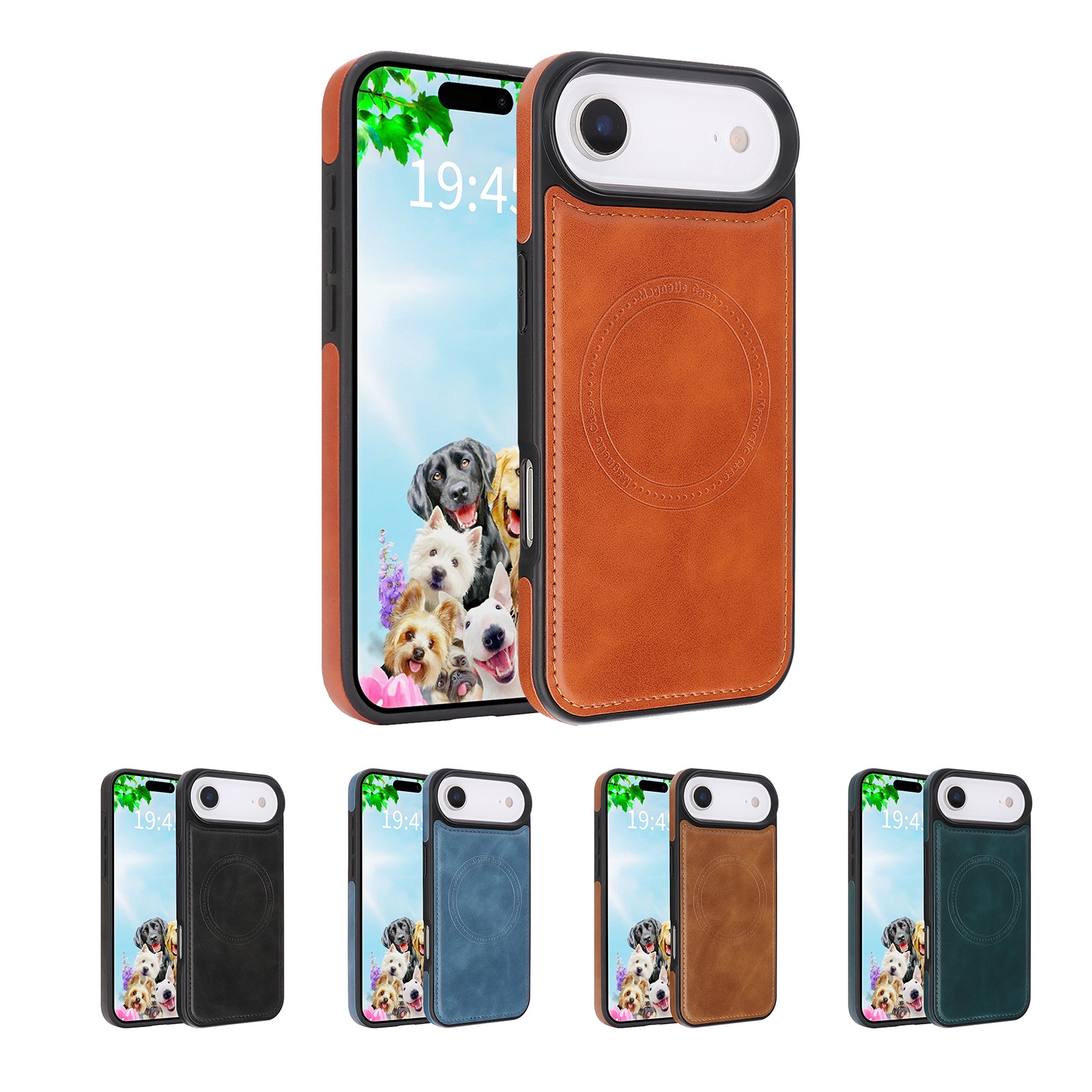 Vegan Leather Magnetic Case for iPhone Air with MagSafe compatibility, in blue, black, brown, light brown, dark green