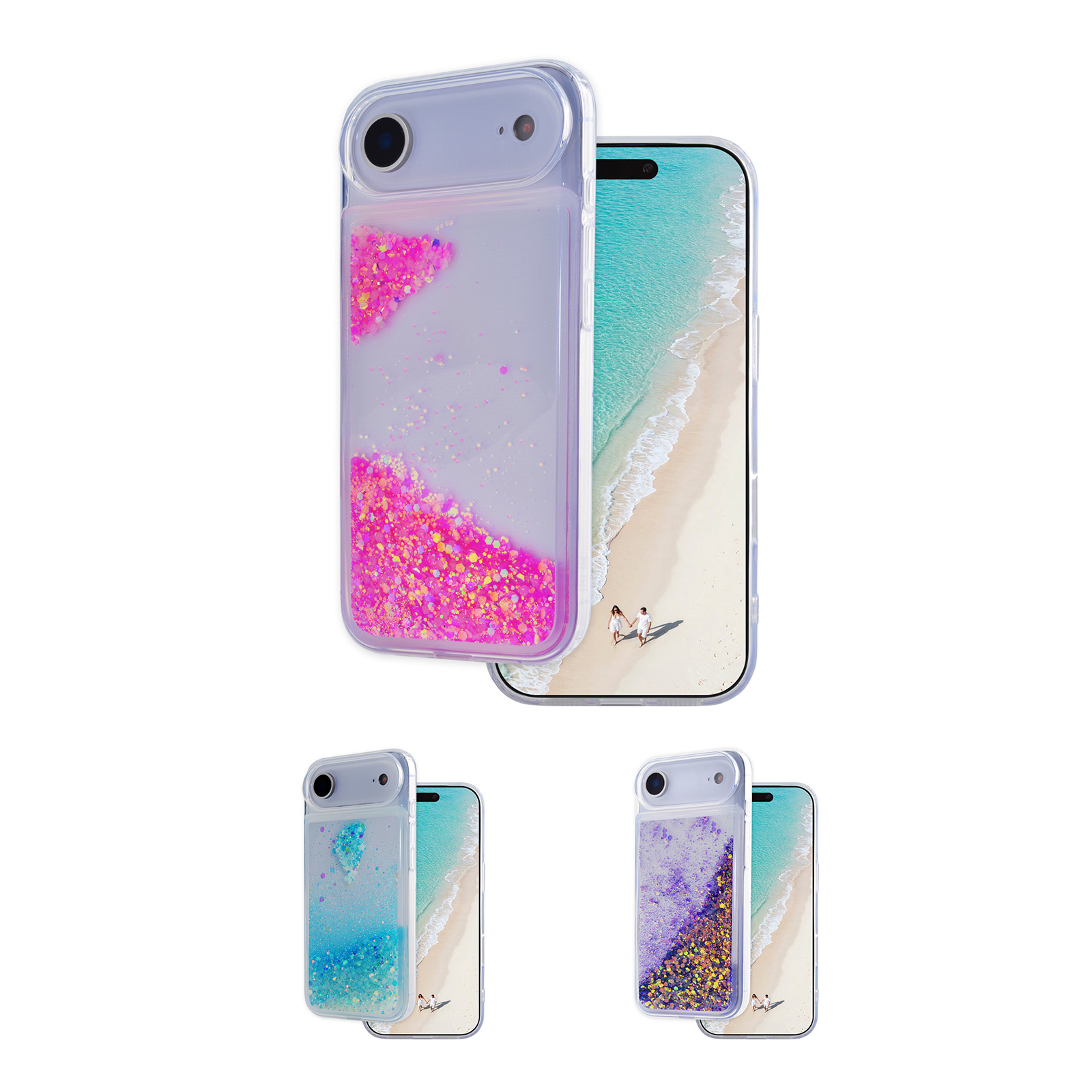 Glitter Liquid iPhone Case - Flowing Sparkle Phone Cover for iPhone Air in Light Blue, Purple and Pink