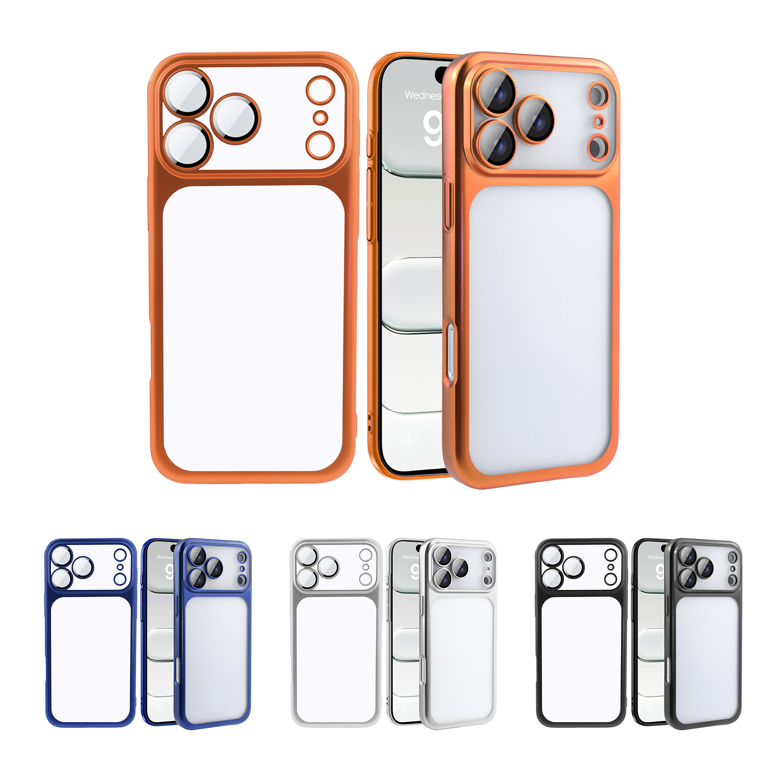 Orange/Dark Blue/Silver/Black Matte Anti-Fingerprint iPhone Case - Clear Back Colored Bumper Protective Cover for iPhone17 Pro Max